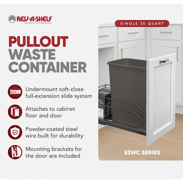 Gray Pull Out Kitchen Trash Can 35 qt. with Soft-Close