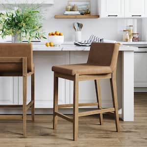 Gracie 24 in. Modern Counter Height Bar Stool with Back, Brushed Light Brown Wood Legs and Upholstered Seat