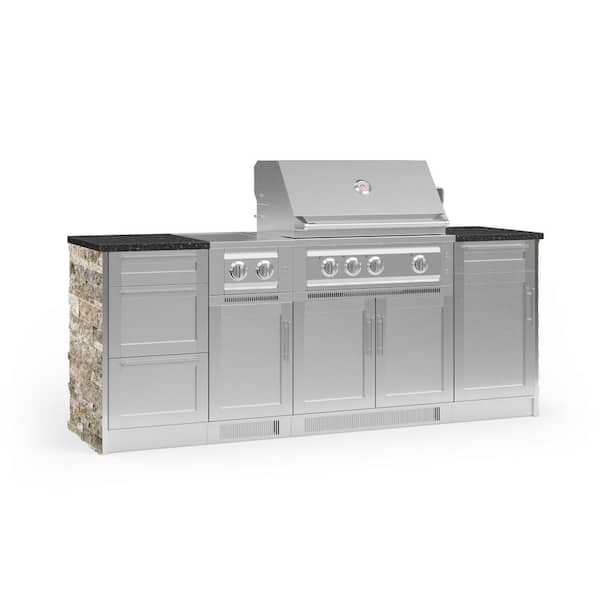 NewAge Products Signature Series 88.16 in. x 25.5 in. x 51 in. 8-Piece Outdoor Kitchen Cabinet Set with Natural Gas 33 in. Grill