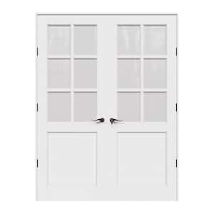 60 in. x 80 in. 6-Lite Frosted Glass Universe White Solid Core Wood Double Prehung French Door with Quick Assemble Jamb