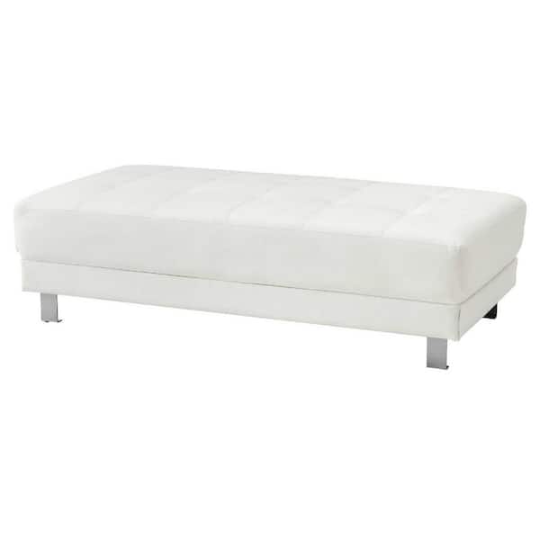 AndMakers Riveredge White Faux Leather Upholstered Ottoman