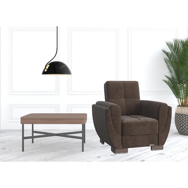 HomeRoots Amelia 38 in. Brown Microfiber Arm Chair with Tufted Cushions