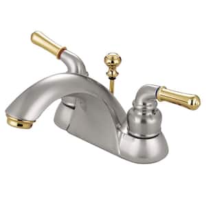 Naples 4 in. Centerset 2-Handle Bathroom Faucet with Plastic Pop-Up in Brushed Nickel/Polished Brass
