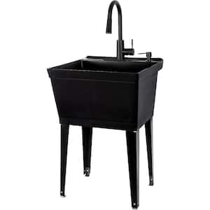 19 Gal. ‎23.5 in. D x 22.87 in. D Wall Mount/Freestanding Laundry/Utility Sink Black with Faucet
