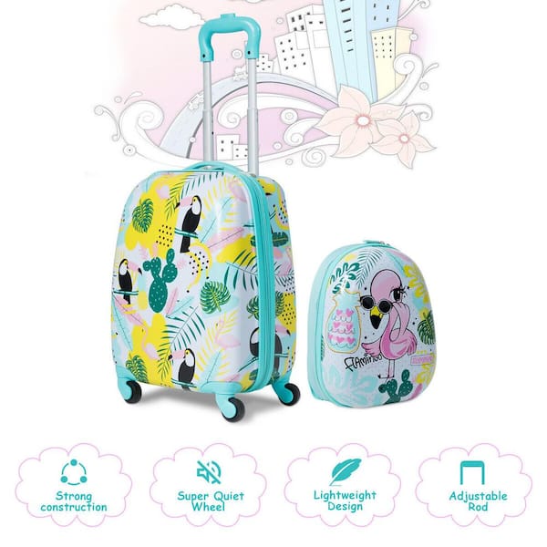 Costway 2 Pcs Kids Luggage Set 12” Backpack & 16” Kid Carry On Suitcase for  Boys Girls Pink