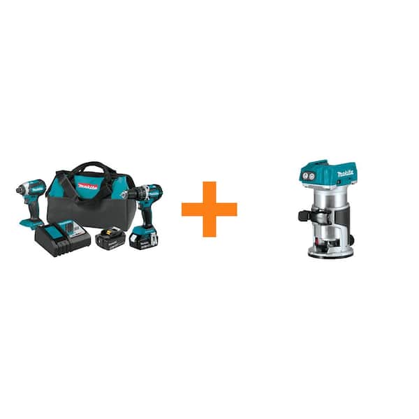 Makita 18V LXT Lithium-Ion Brushless Cordless Hammer Drill/Impact Driver Combo Kit (2Pc) w/BONUS 18V BL Router