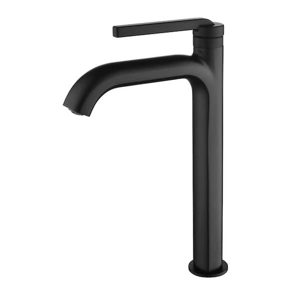 FLG Single Handle Vessel Sink Faucet Brass Modern 1 Hole Bathroom High Tall Faucets in Matte Black