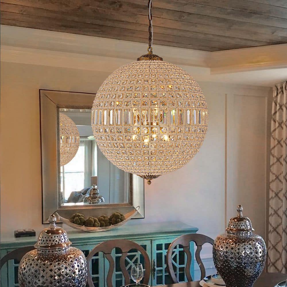 32 in. 8-Light Antique Brass Globe Crystal Chandelier price history on PriceWatchPro