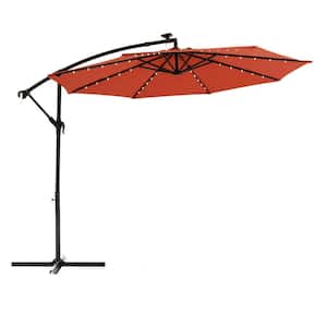 10 ft. Cantilever Solar Powered Hanging Patio Umbrella in Orange