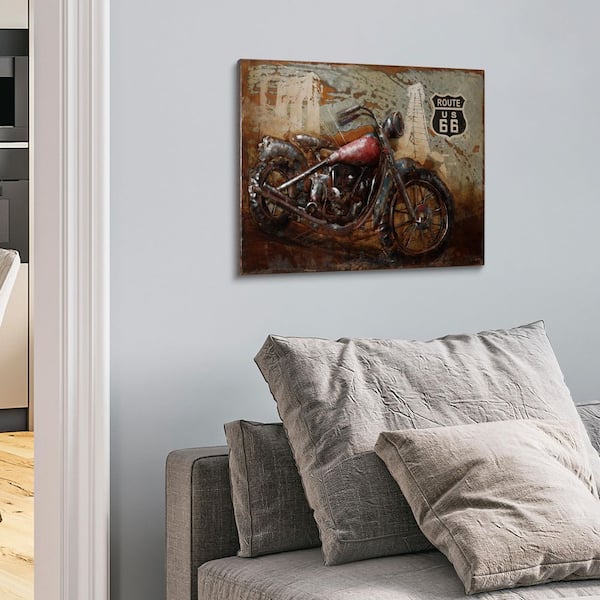 "Motorcycle 5" Mixed Media Iron Hand Painted Dimensional Wall Art