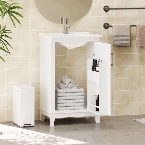 20 in. W x 15.5 in. D x 33.3 in. H Freestanding Bath Vanity in White with White Ceramic Top and Large Storage Cabinet