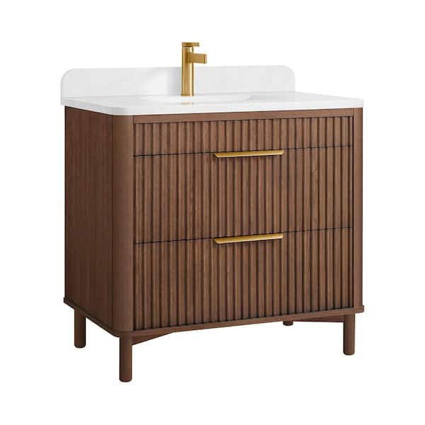 Mumbai 36 in. W x 22 in. D x 34 in. H Single Bath Vanity in Aged Dark Brown Oak with White Engineered Stone Top