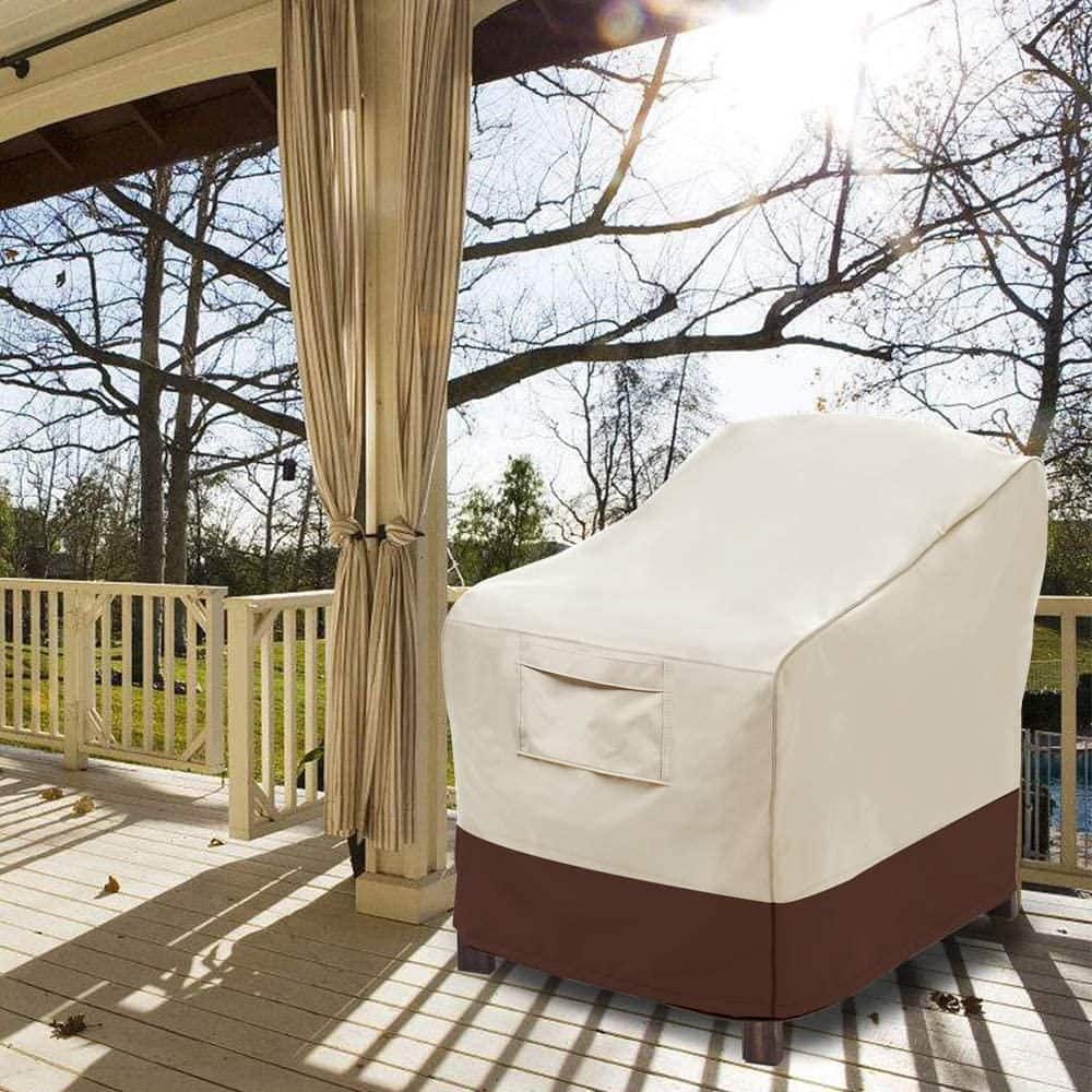 Large Beige and Brown Waterproof Patio Chair Covers with Elastic Hem Cord