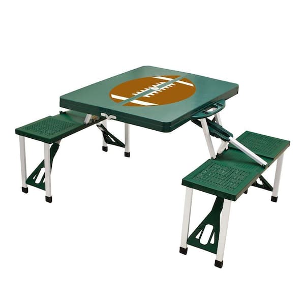 Picnic Time Hunter Green Sport Compact Plastic Outdoor Patio Folding Picnic Table with Football Pattern