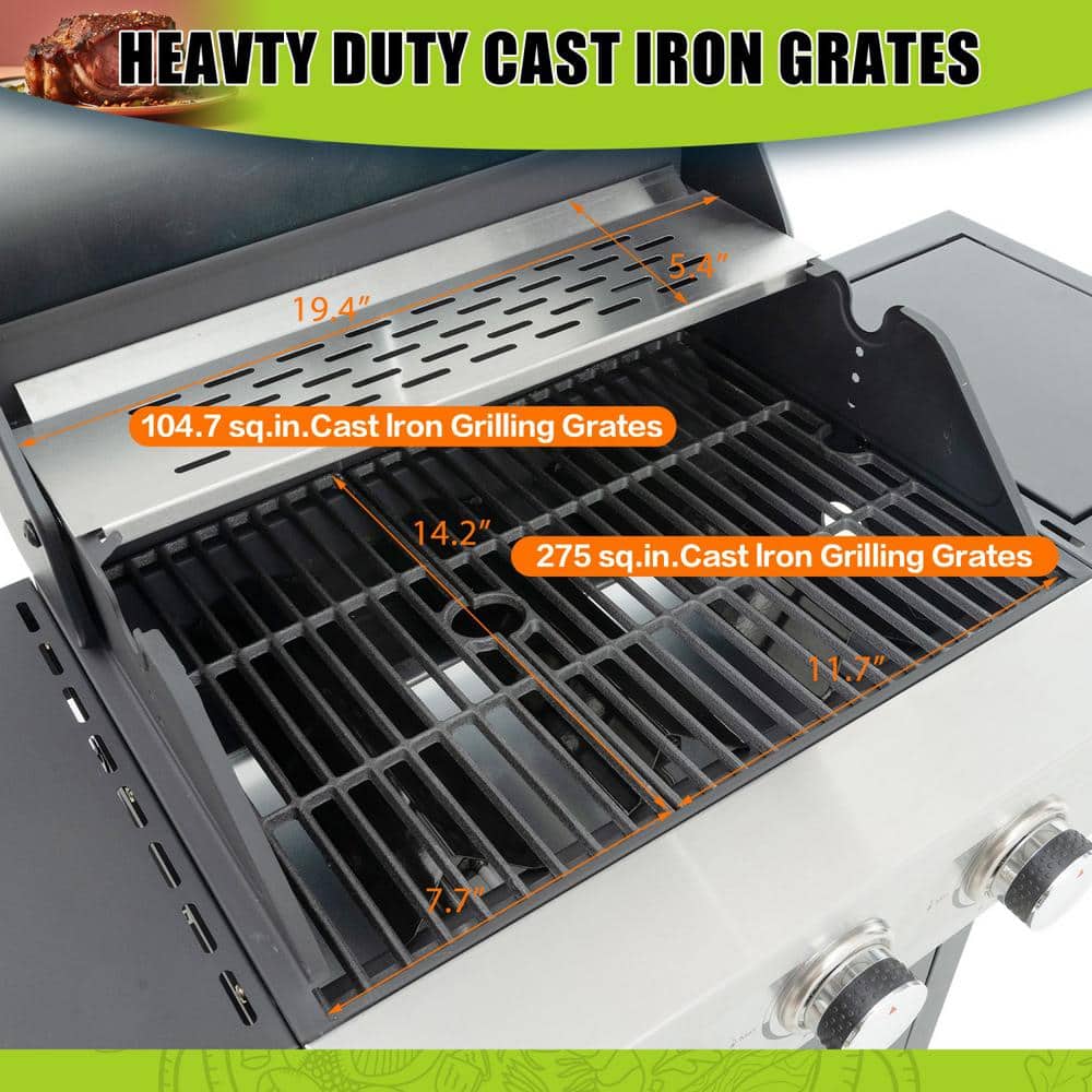 3-Burner Black and Stainless Steel Propane Gas Grill with Side Burner