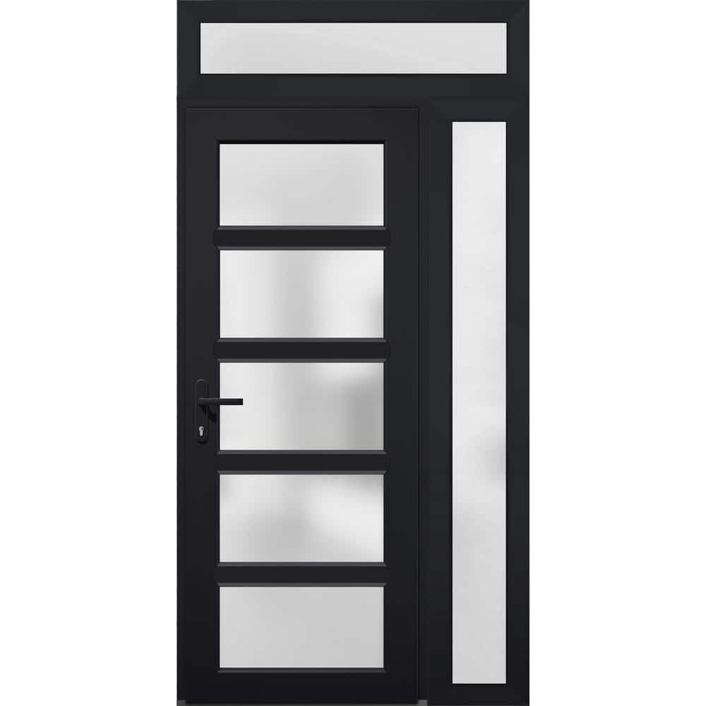 48 in. x 94 in. Right-Hand/Inswing Sidelight and Transom Frosted Glass Black Steel Prehung Front Door with Hardware price history on PriceWatchPro