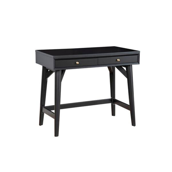 Benjara 36 In. Rectangular Black Wood Top 2-Drawer Writing Desk With ...