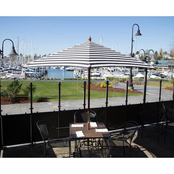 9 ft. Wooden Market Patio Umbrella in Black and White Stripes