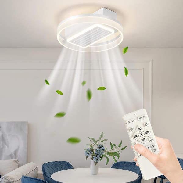 19.7 in. Bladeless Lamp Lights Dimmable LED Indoor Ceiling Fan with Remote Control for Kitchen, Bedroom in White