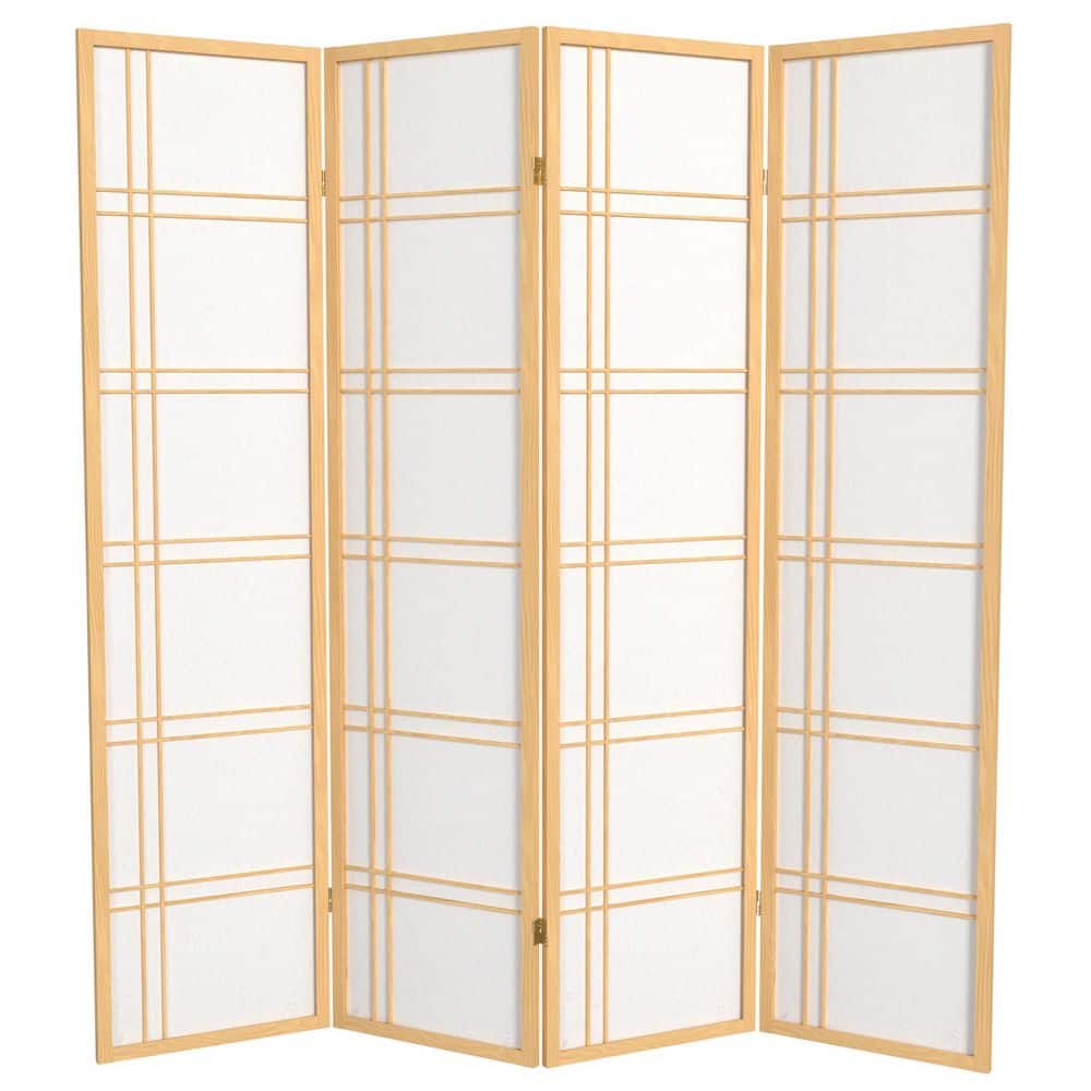 Natural Wood and Shoji Rice Paper 4-Panel Room Divider