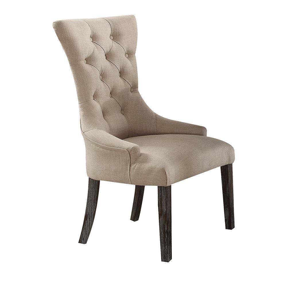 Beige Linen Upholstered Parsons Dining Arm Chair Set