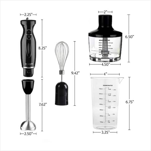 Food Chopper Attachment with Reversible Blades, Compatible with Ovente  Multipurpose Immersion Hand Blender Set HS600 series, White, ACPHS7040W