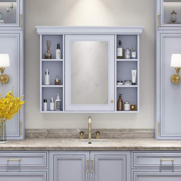 35.5 in. W x 28.74 in. H Blue Rectangular MDF Medicine Cabinet with Mirror