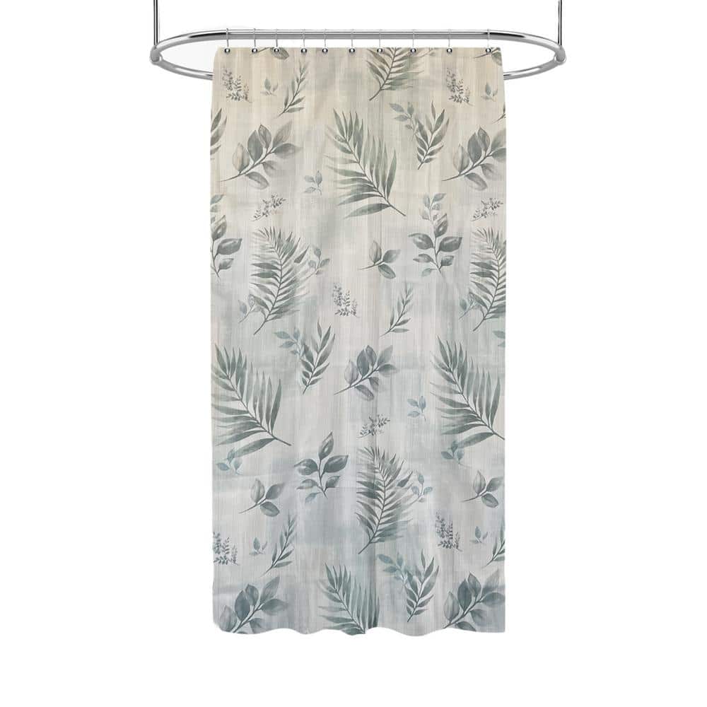 Tall Light Turquoise Sage Leaf Fabric Shower Curtain