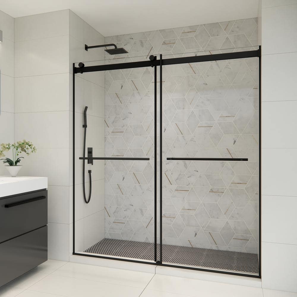 Belizzi 68" Matte Black Frameless Shower Door with Clear Glass