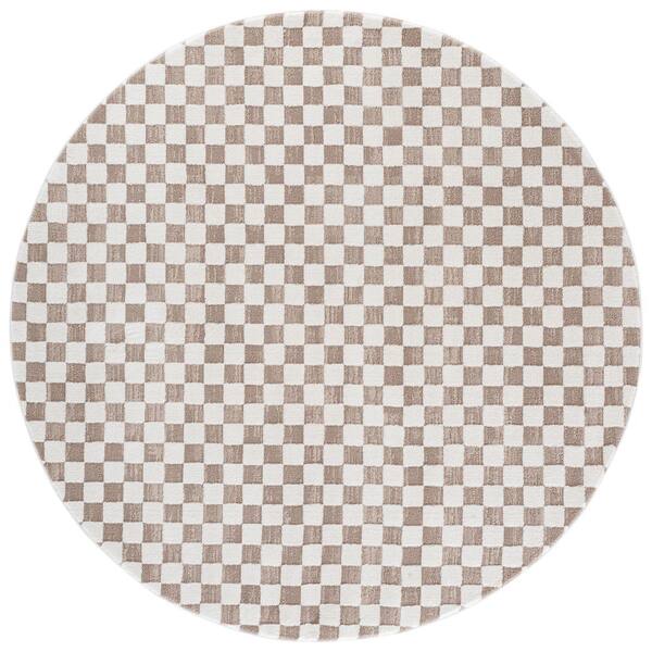 Lunara 7 ft. x 7 ft. Light Beige/Ivory Check Round Rug