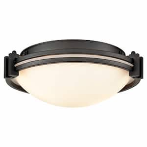 12.2 in. 2-Light Fixture Black Finish Modern Flush Mount with Frosted Glass Shade 1-Pack