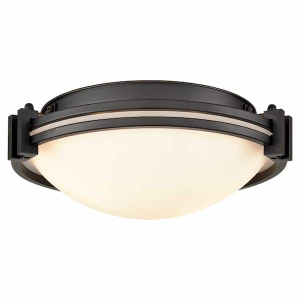 CLAXY 12.2 in. 2-Light Fixture Black Finish Modern Flush Mount with Frosted Glass Shade 1-Pack