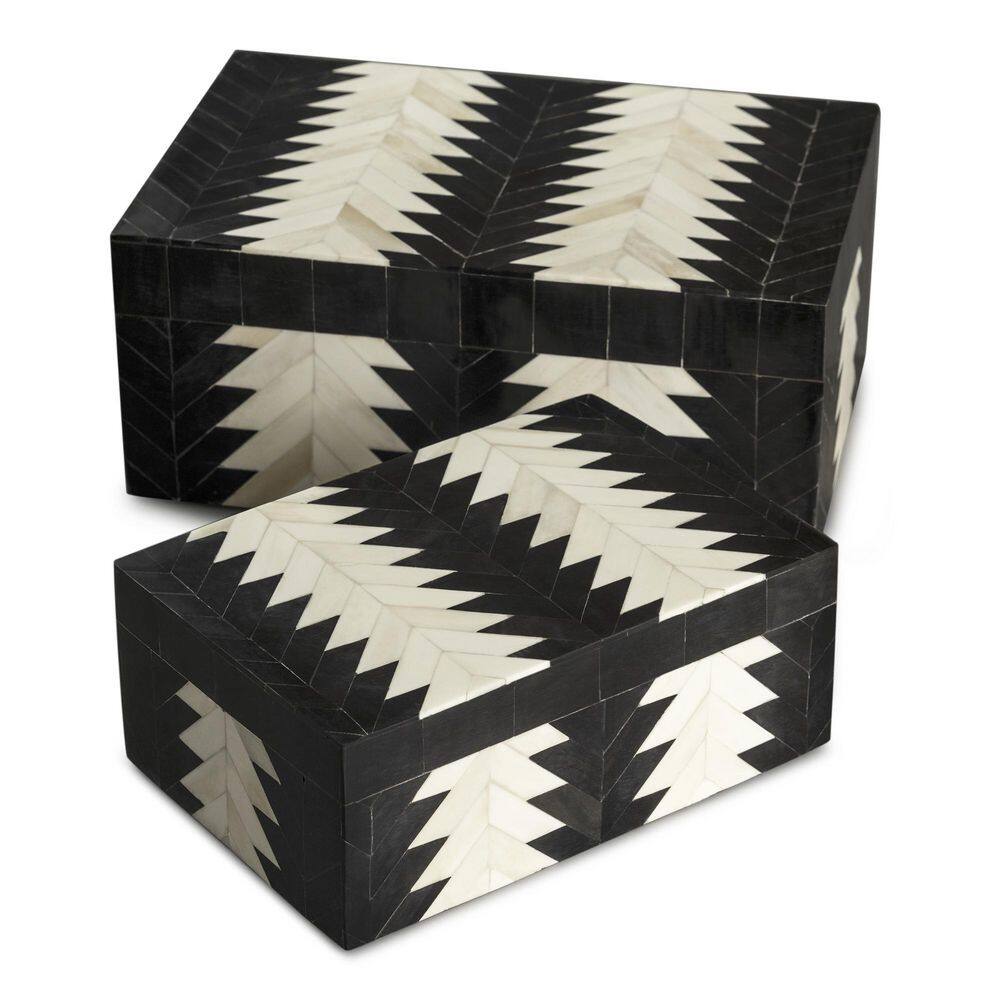 Venota Black and Ivory Decorative Boxes, Set of 2