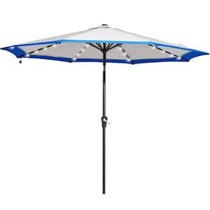 10 ft. Steel Lighted Market Tilt Solar Umbrella With Crank in Gray and Blue Splicing