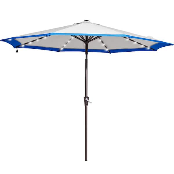 JEAREY 10 ft. Steel Lighted Market Tilt Solar Umbrella With Crank in Gray and Blue Splicing