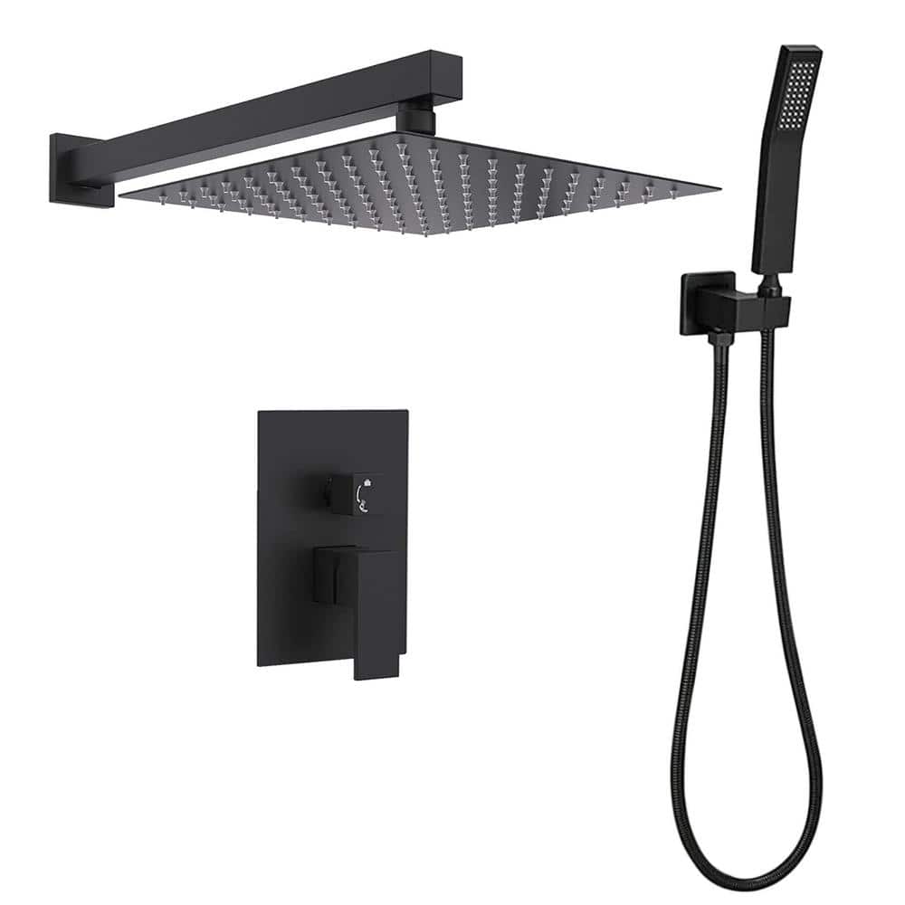 Large Matte Black Stainless Steel Square Wall Mounted Shower System