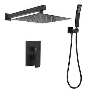 1-Spray Square 10 in. Shower System Shower Head with Handheld in Matte Black
