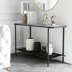 Mount Olive 48 in. Black and White Rectangle Faux Marble Console Table with Open Shelf