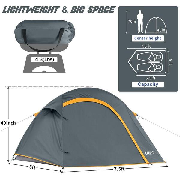 7.5 ft. x 5 ft. Grey Nylon Camping Tent 1-2 Person, Portable