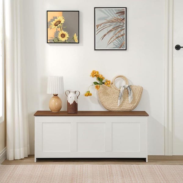 家具 cabinet bench Storage Bench Series 16. in W x 39in. D x 16in. H White and Walnut