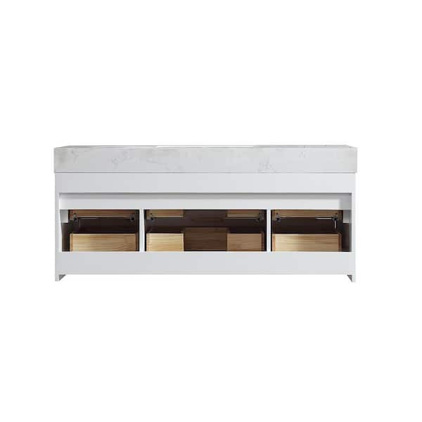 48 in. W x 20.8 in. D x 21.3 in. H Wall Mounted Floating Wood Bath Vanity Cabinet in White with White Acrylic Top