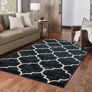 Courtland Navy 5 ft. x 7 ft. Trefoil Trellis Area Rug