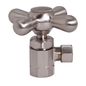 Cross Handle Angle Stop Shut Off Valve, 1/2" IPS Inlet with 3/8" Compression Outlet, Satin Nickel