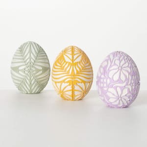 4.5 in. Sculpted Botanical Egg Decor Set of 3, Resin