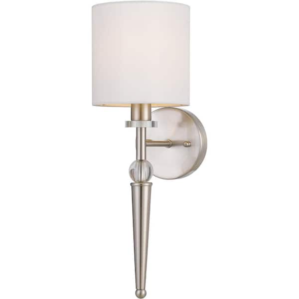 AF Lighting Merritt 1-Light Wall Sconce with Crystal Accents and Round Lampshade for Hardwire Installation Only, Satin Nickel