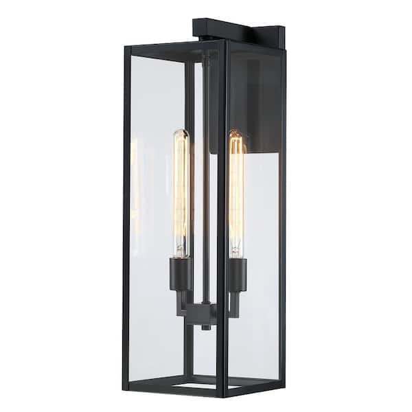 Hukoro Martin 25in. H 2-Light Matte Black Hardwired Outdoor Wall Lantern Sconce