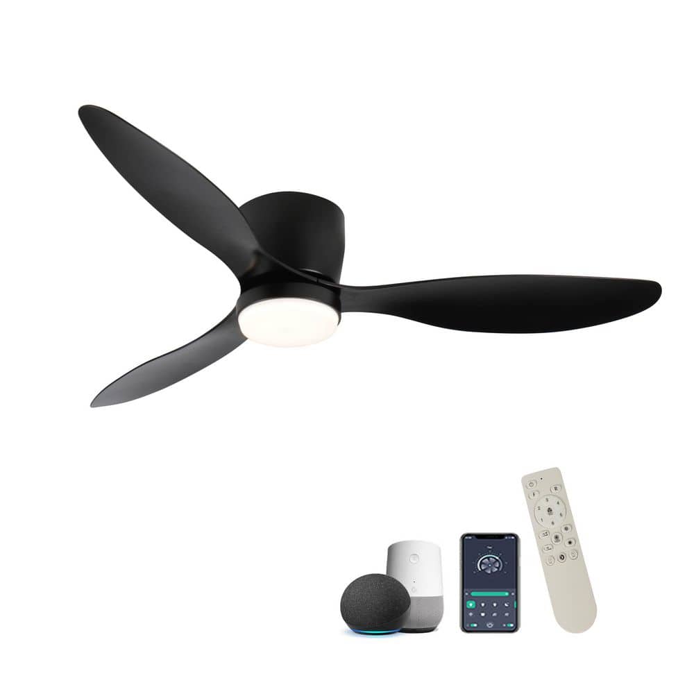 52 in. Black Smart Quiet DC Motor Flush Mount Standard Ceiling Fan with Remote, WIFI and Alexa, 6 Wind Speeds price history on PriceWatchPro