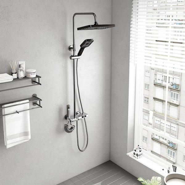 Shower System Single Handle 3-Spray Shower Faucet 20 GPM with Adjustable Head in Gun Gray for Bathroom