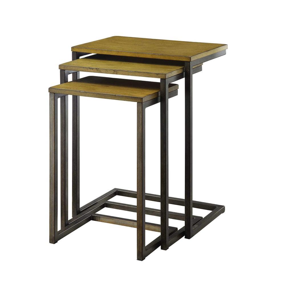 Harvest Oak and Aged Iron Rectangular Nesting Table Set
