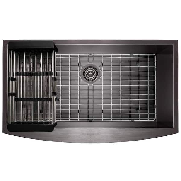 Matte Black Finish Stainless Steel 30 in. x 20 in. Single Bowl Farmhouse Apron Mount Kitchen Sink with Accessories Matte Black Finish Stainless Steel 30 in. x 20 in. Single Bowl Farmhouse Apron Mount Kitchen Sink with Accessories